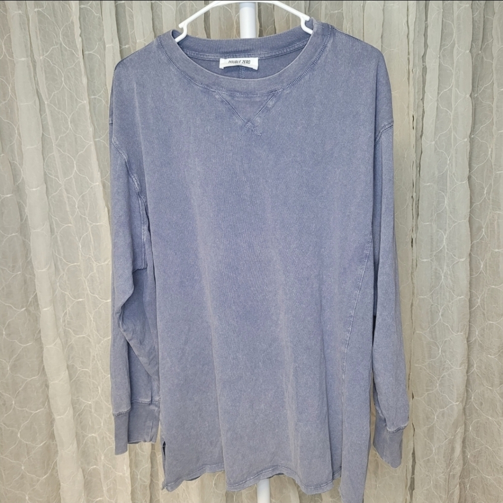 Double Zero 100% Cotton Blue Mineral Wash Long Sleeve T-Shirt Tunic Boutique